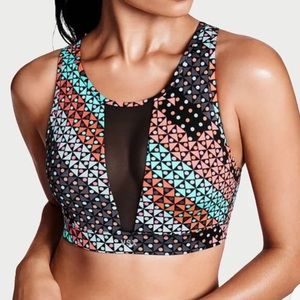VSX Victorias Secret Geo Print Mesh Panel High Neck Sport Sports Bra Bralette SP